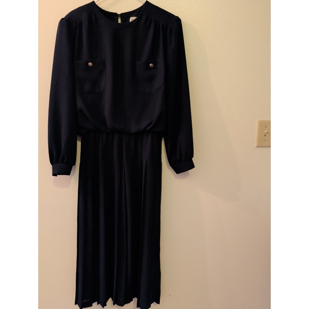 Vintage Starshine Sunshine Size 14 Black Blouson Dress.Ankle Length Pleated.